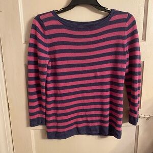 Talbots Purple And Navy Blue Striped Knitted Style Linen Pullover Sweater Medium